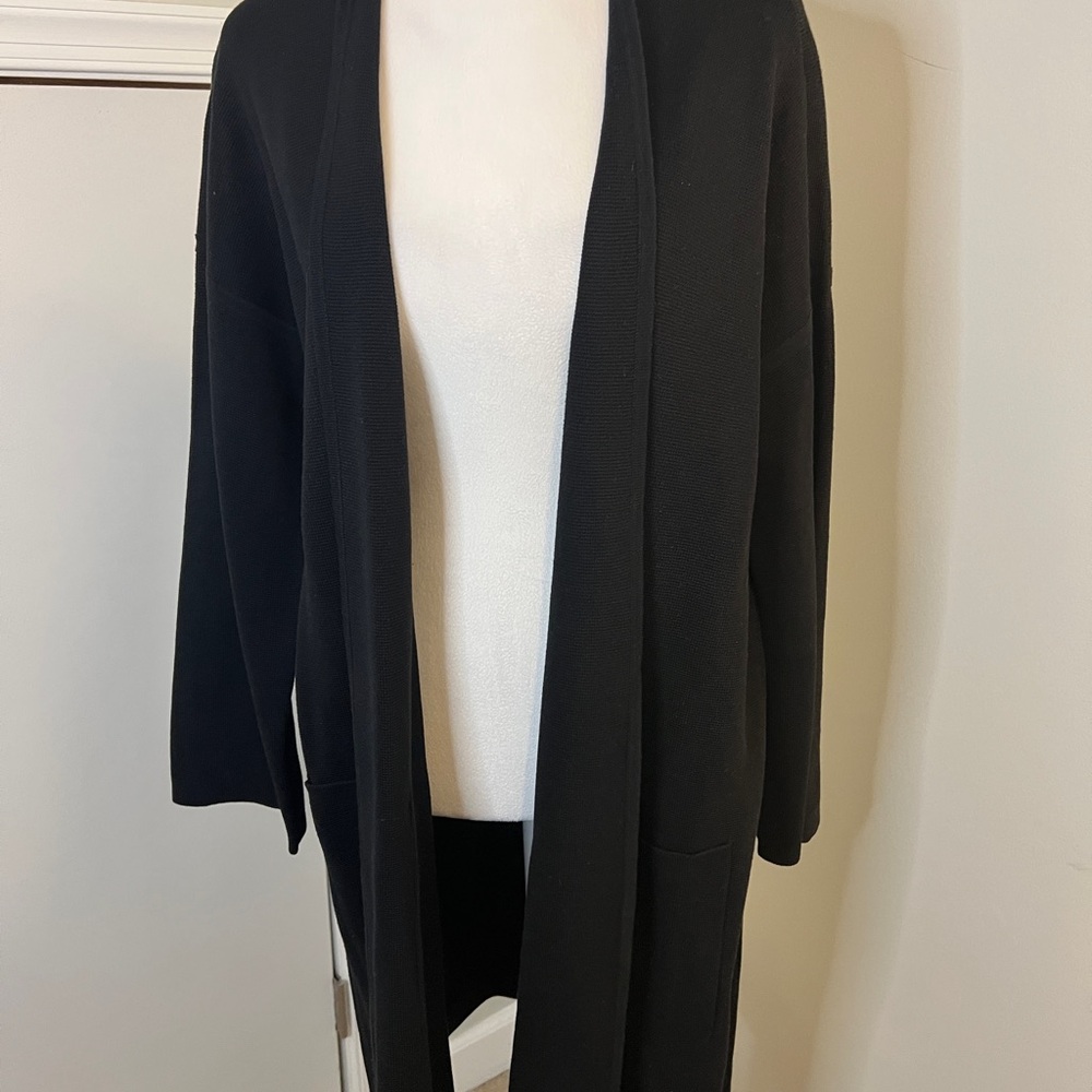 Eileen Fisher Silk & Organic Cotton Interlock Long‎ Cardigan Black Medium - Picture 5 of 10